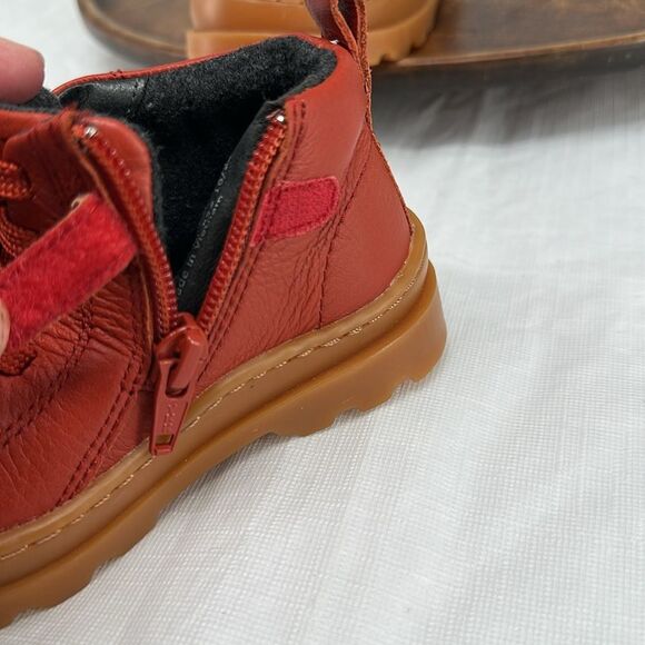 Camper Boots Baby 5.5 (22) Brutus Red Leather Ankle Lace Up Zipper Hiking - Picture 8 of 11